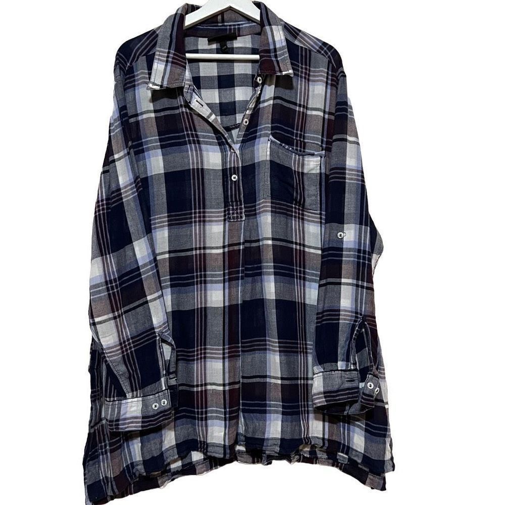 Lane Bryant Collared Blue Purple Plaid Flannel Tunic Long sleeve 22/24